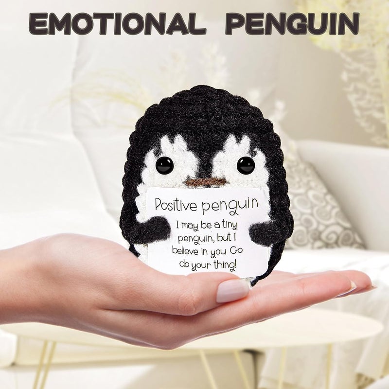 Hoedia Handmade Emotional Pickle Gift, Cucumber Crochet Doll Inspirational Gifts with Cards, Cute Knitted Funny Support Pickle Potato Friend Birthday (Positive Penguin) - Image 4