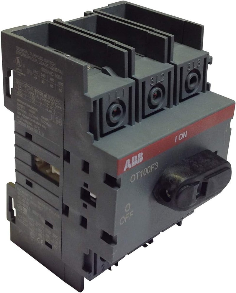ABB OT100F3 NonFused Disconnect 100 Amp 3Pole Black Manual Onoff Rotary Actuator