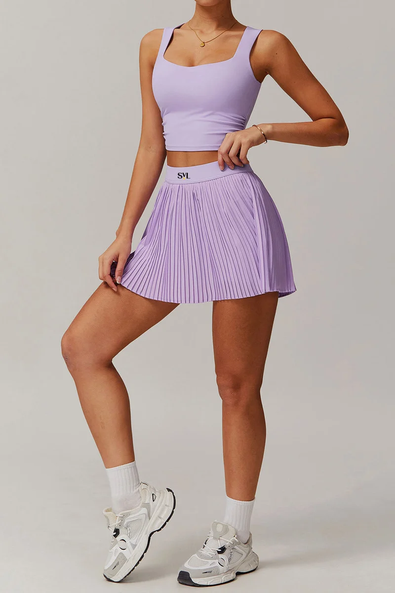 SVL Lavender High-Waist Padel & Tennis Skirt with Built-in Shorts & Pocket - Lavender - SVL for Women | Best Price UAE