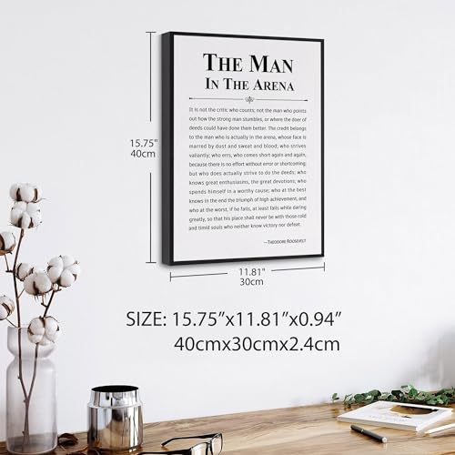 Howwii Inspirational Wall Art Office Decor The Man in the Arena Motivational Positive Quote Canvas Print Gift for Men&Women Framed Canvas Wall Decor 12”x16” - Image 2