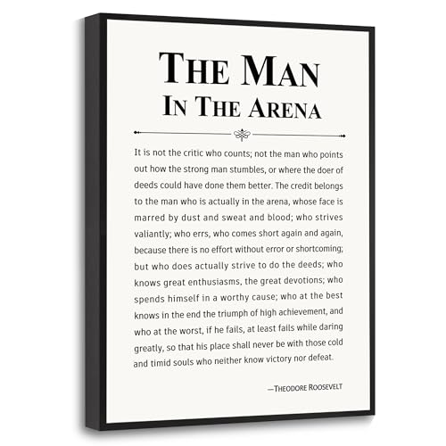 Howwii Inspirational Wall Art Office Decor The Man in the Arena Motivational Positive Quote Canvas Print Gift for Men&Women Framed Canvas Wall Decor 12”x16” - Image 1