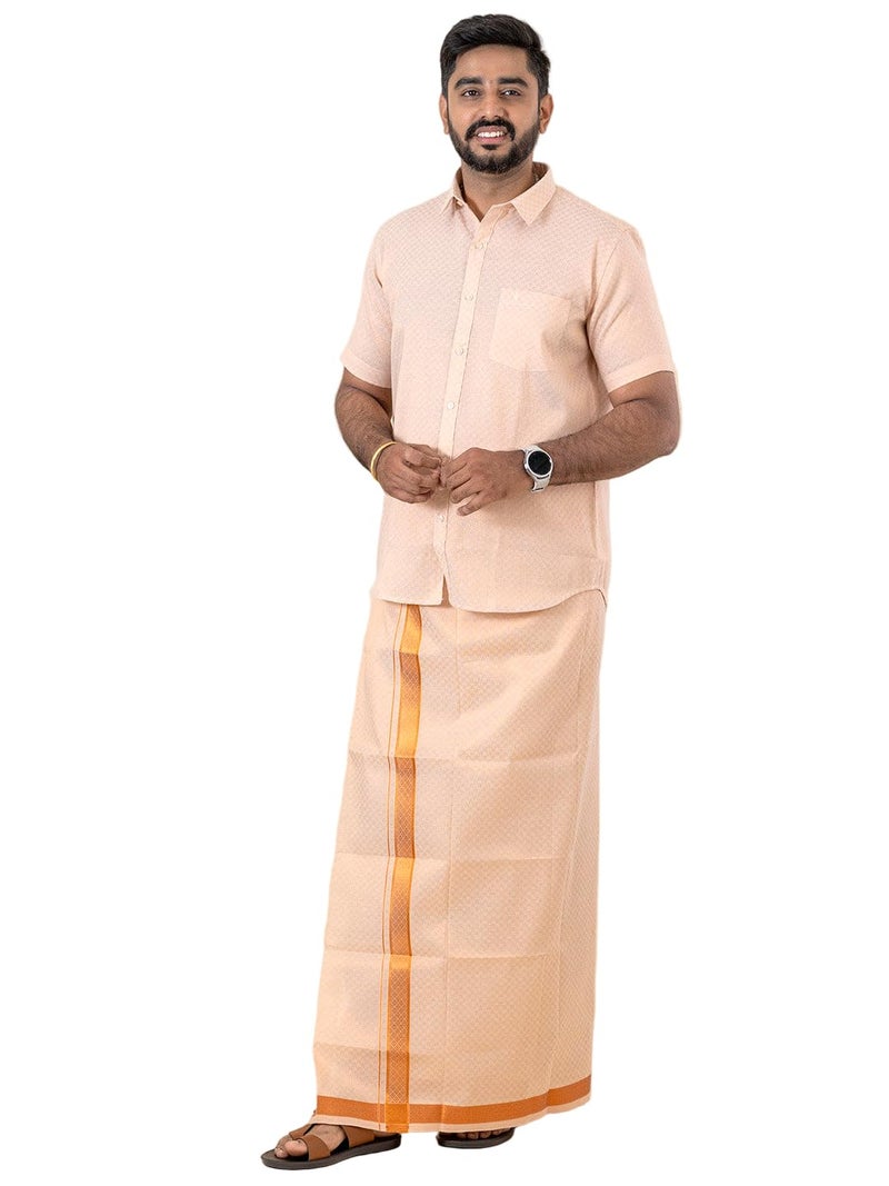 RAMRAJ COTTON طقم قميص ودهوتي من رامراج كوتون للرجال | مثالي للمناسبات الاحتفالية والزفاف - Image 1