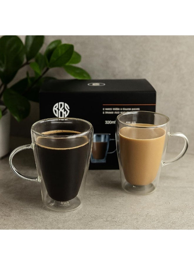 BS B&S Double Wall Glass Set of 2 – 320ml Insulated Coffee Glasses - Image 2