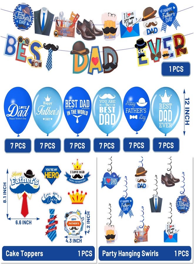 EPDPLAY 60 PCS Happy Father's Day Balloons Decorations Kit, Fathers Day Decorations with Best Dad Banner Cake Topper Balloons Hanging Swirls for Father's Birthday Party Decor, Fathers Day Party Supplies - Image 2