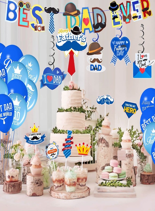 EPDPLAY 60 PCS Happy Father's Day Balloons Decorations Kit, Fathers Day Decorations with Best Dad Banner Cake Topper Balloons Hanging Swirls for Father's Birthday Party Decor, Fathers Day Party Supplies - Image 5