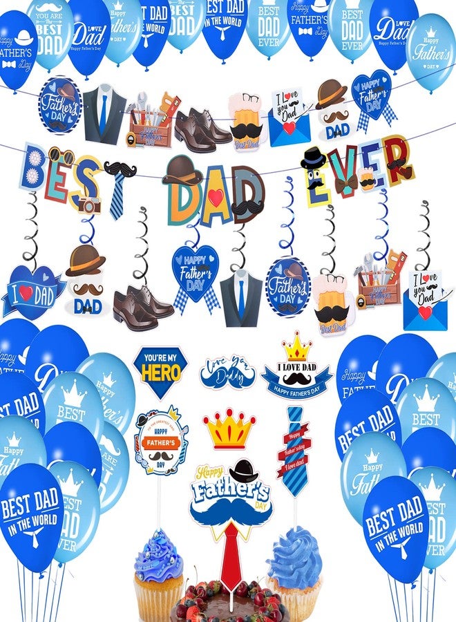 EPDPLAY 60 PCS Happy Father's Day Balloons Decorations Kit, Fathers Day Decorations with Best Dad Banner Cake Topper Balloons Hanging Swirls for Father's Birthday Party Decor, Fathers Day Party Supplies - Image 1