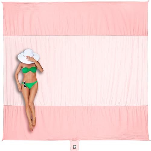 WEKAPO Beach Blanket - Sandproof Waterproof Extra Large Beach Mat | Oversized Sand-Free Lightweight Quick-Drying | Beach Vacation Essentials with Stakes & Corner Pockets (Pink, 7x7 FT ) - Image 1