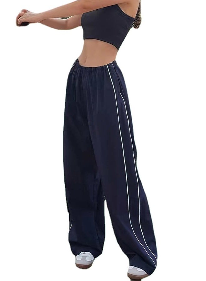 XPONNI Track Pants Women Baggy Pants Y2k Pants Parachute Pants for Women Y2K Clothing (Navy,XS,X-Small)  - Image 1
