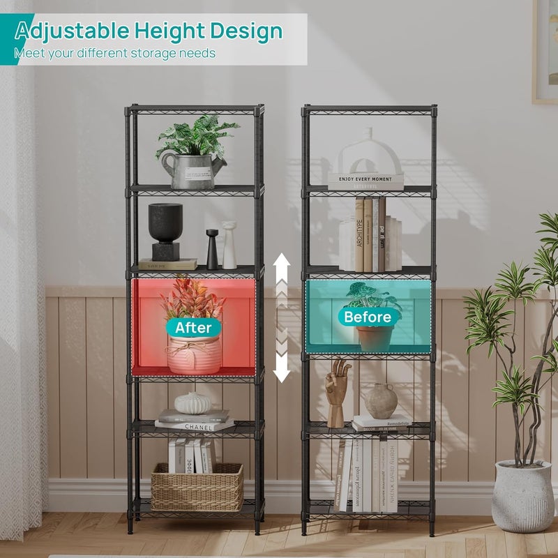 SINGAYE 6 Tier Adjustable Storage Shelf Wire Shelving Unit Metal Shelves Standing Closet Bathroom Organizers Pantry Kitchen Garage Laundry Room Organization Home Rack 21.5" W X 11.5D X 69 "H Black - Image 3