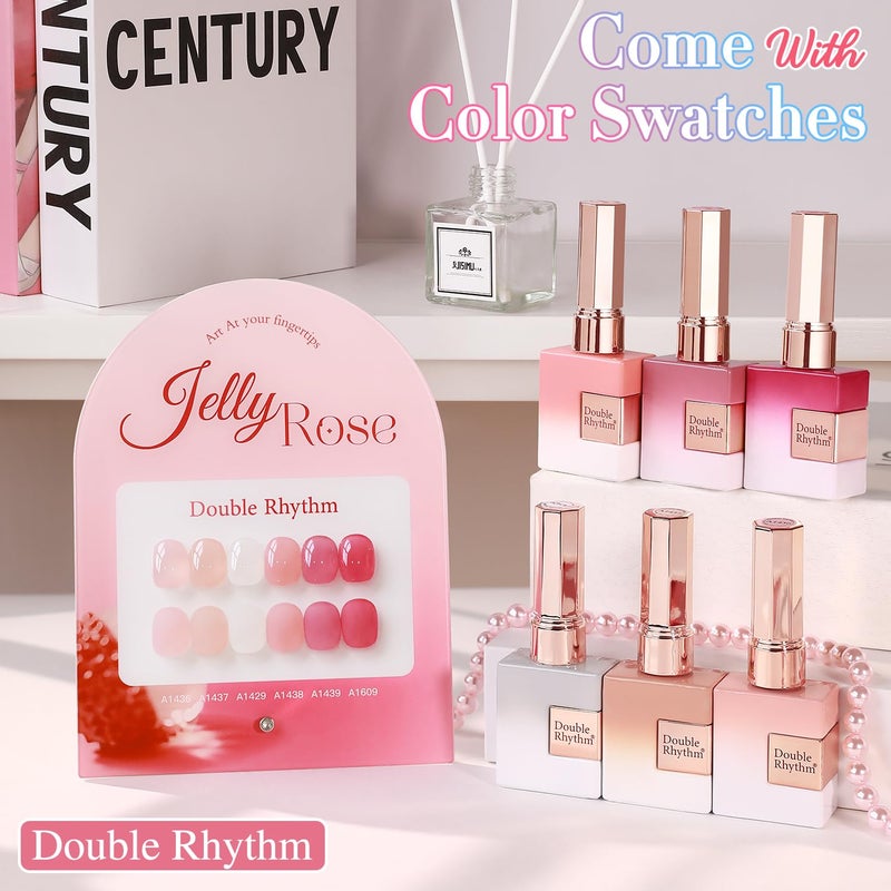 Double Rhythm 6 Pcs 15 ML Gel Polish Set Same Color Same Bottle Soak Off Gel Polish Kit Nail Art Manicure Salon DIY at Home for Women (Milky White Jelly Pink Nude Peach-T6-24) - Image 2