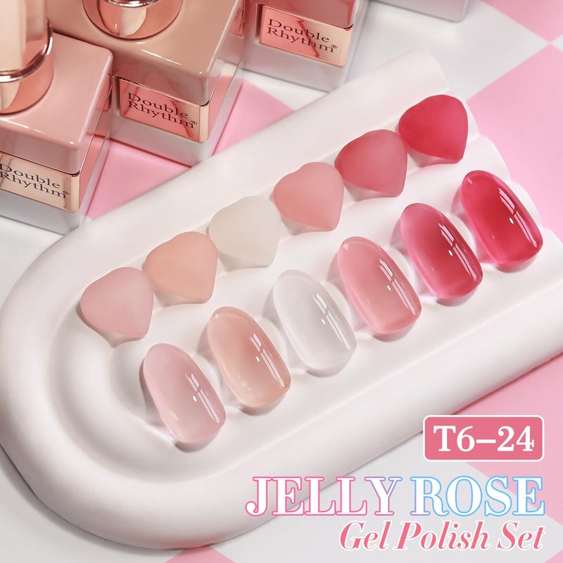 Double Rhythm 6 Pcs 15 ML Gel Polish Set Same Color Same Bottle Soak Off Gel Polish Kit Nail Art Manicure Salon DIY at Home for Women (Milky White Jelly Pink Nude Peach-T6-24) - Image 3
