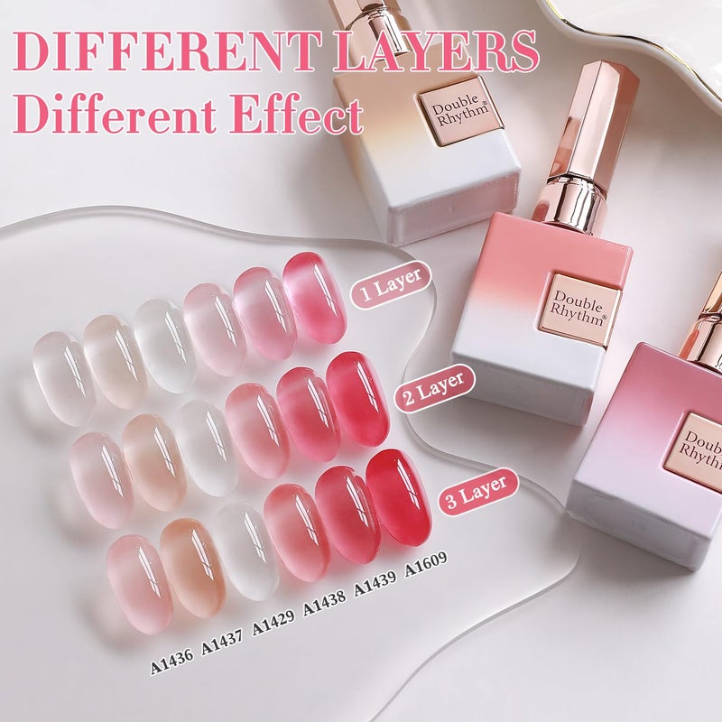 Double Rhythm 6 Pcs 15 ML Gel Polish Set Same Color Same Bottle Soak Off Gel Polish Kit Nail Art Manicure Salon DIY at Home for Women (Milky White Jelly Pink Nude Peach-T6-24) - Image 5