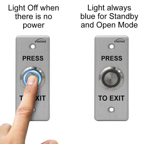 Visionis 2 Pack FPC-7531 VIS-7008 Indoor Outdoor Weather, Waterproof IP65 Stainless Steel Door Bell Type Round Request to Exit Button Slim Size Door Access Control with LED Light NC COM NO Outputs - Image 5