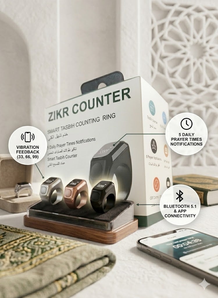 ZIKR RING Smart Tasbeeh Counter Ring with OLED Display, Prayer Reminder, Type-C Fast Charging, Mobile App & Cloud Sync – Black - Image 2