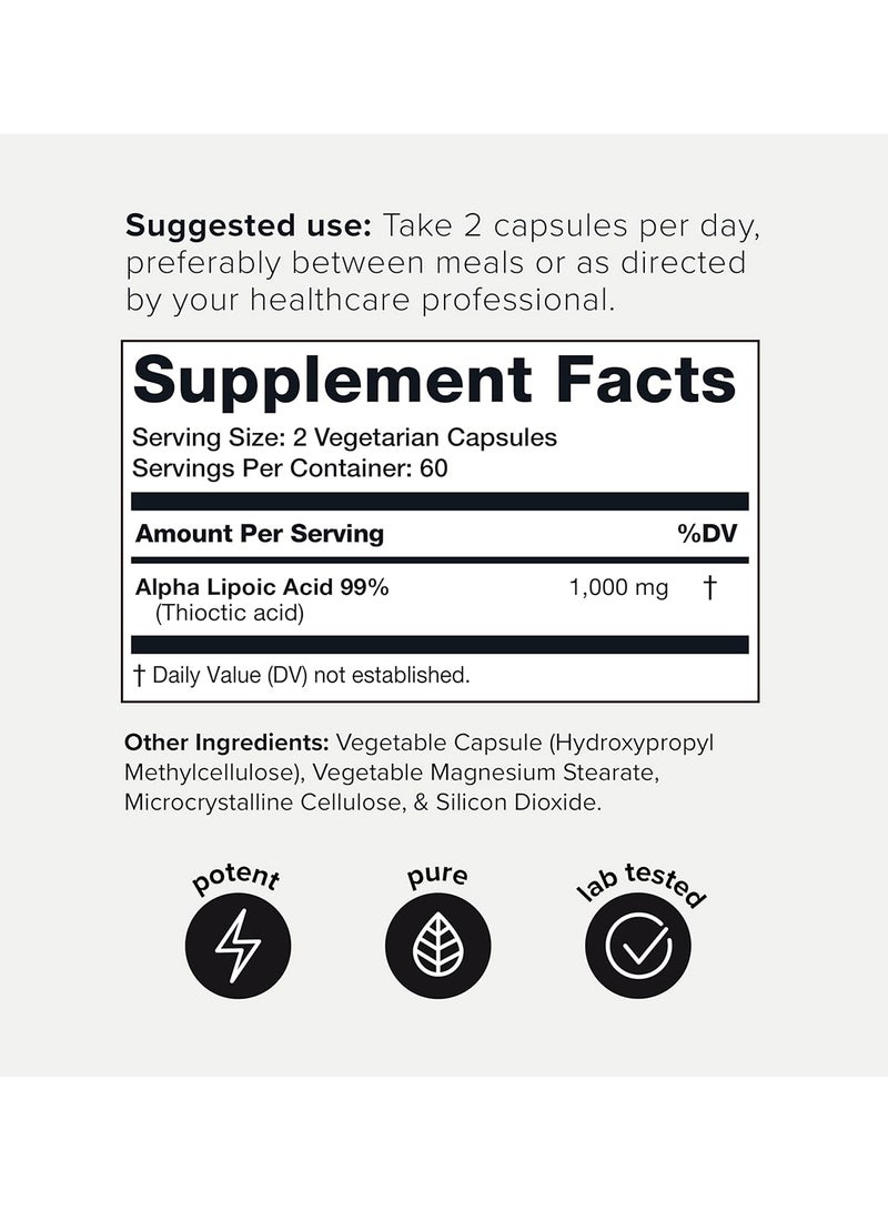 1000 Mg Ultra High Strength Alpha Lipoic Acid Capsules 120 Capsules Ala Supplement