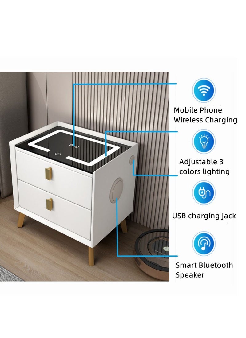 JANTENS - Nightstands with Bluetooth Speaker and Mobile Phone Wireless Charging White Bedside Table 50x40x46CM - Image 1