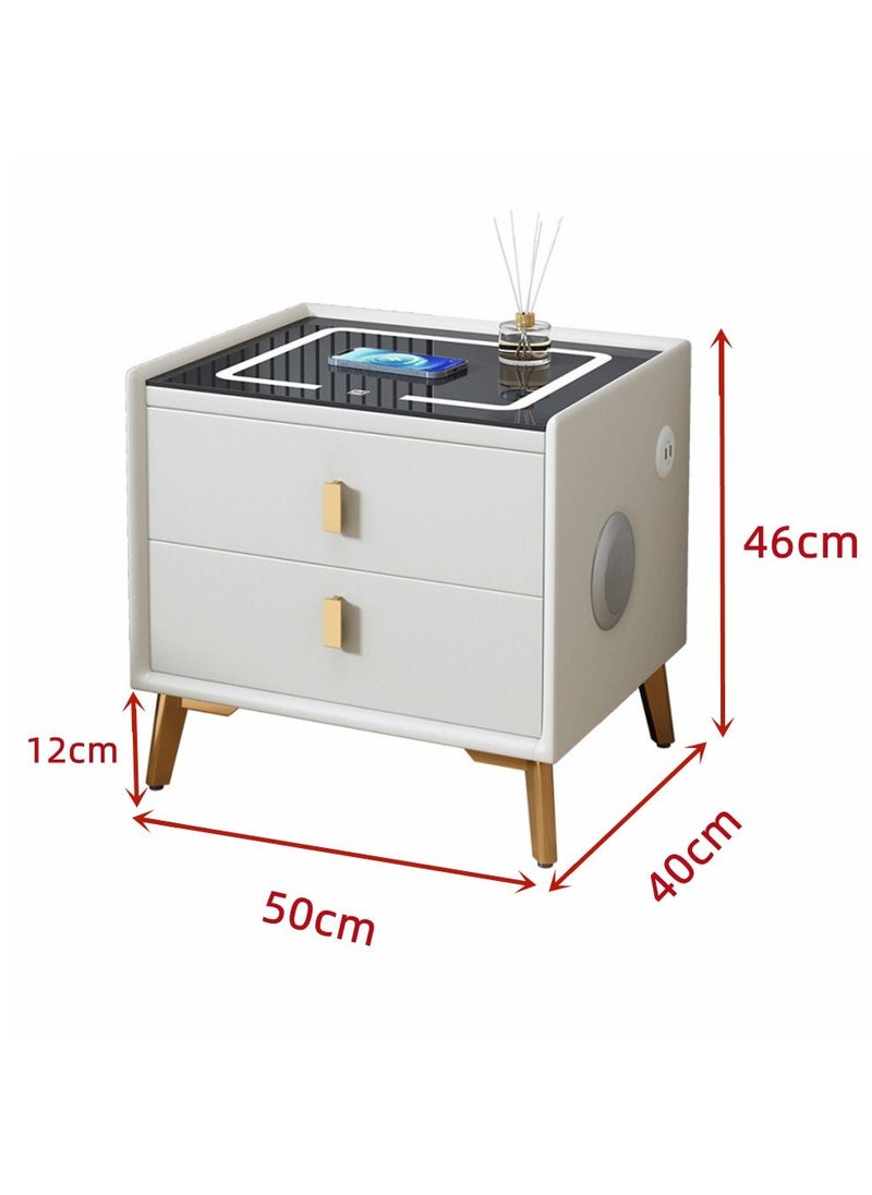 JANTENS - Nightstands with Bluetooth Speaker and Mobile Phone Wireless Charging White Bedside Table 50x40x46CM - Image 1
