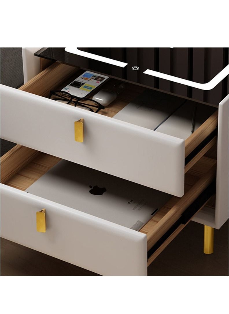 JANTENS - Nightstands with Bluetooth Speaker and Mobile Phone Wireless Charging White Bedside Table 50x40x46CM - Image 1