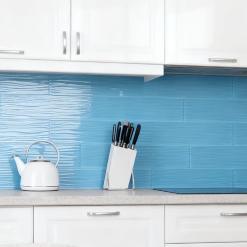 Adedeo Light Blue Glass Subway Tile 3 x 12 Inch Water Ripple for Kitchen Backsplash Bathroom Wall 16Pack 4 sqft - Image 3