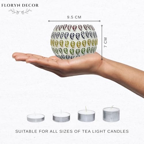 Floryn Decor Morrocan Mosaic Candle Holders | Home Light Decorations Items | Mosaic Glass Tealight Holder | Best lamp for Diwali Decoration | Pack of 2 (with 2 Tealight Candle Free) - Image 3