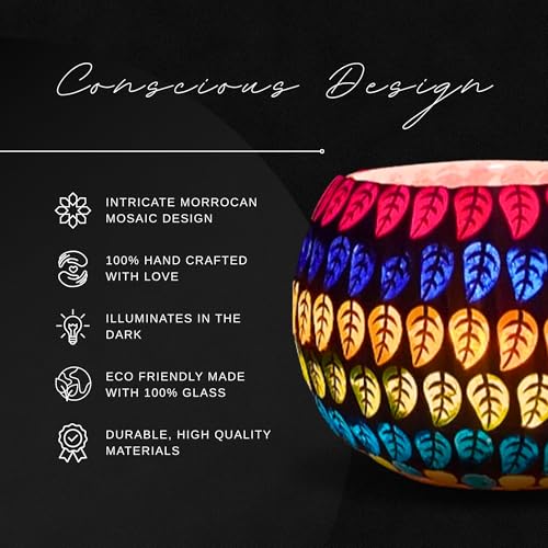 Floryn Decor Morrocan Mosaic Candle Holders | Home Light Decorations Items | Mosaic Glass Tealight Holder | Best lamp for Diwali Decoration | Pack of 2 (with 2 Tealight Candle Free) - Image 4