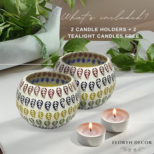 Floryn Decor Morrocan Mosaic Candle Holders | Home Light Decorations Items | Mosaic Glass Tealight Holder | Best lamp for Diwali Decoration | Pack of 2 (with 2 Tealight Candle Free) - Image 5