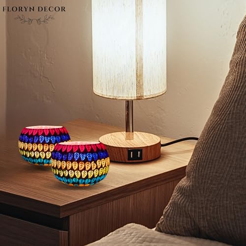 Floryn Decor Morrocan Mosaic Candle Holders | Home Light Decorations Items | Mosaic Glass Tealight Holder | Best lamp for Diwali Decoration | Pack of 2 (with 2 Tealight Candle Free) - Image 2