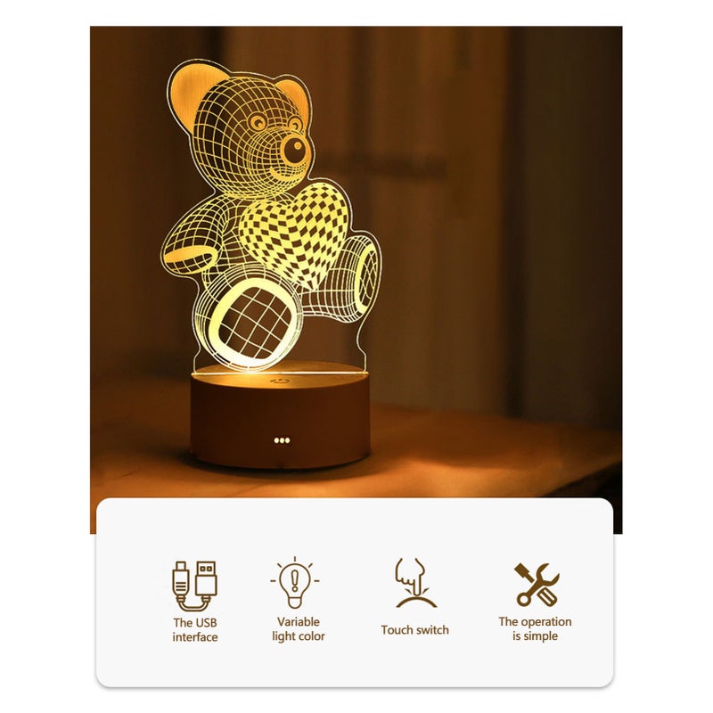 Children Cartoon USB Charge 3D Bedside Small Night Lamp Cute Vivid Engraved Animal Night Lamp - Image 3