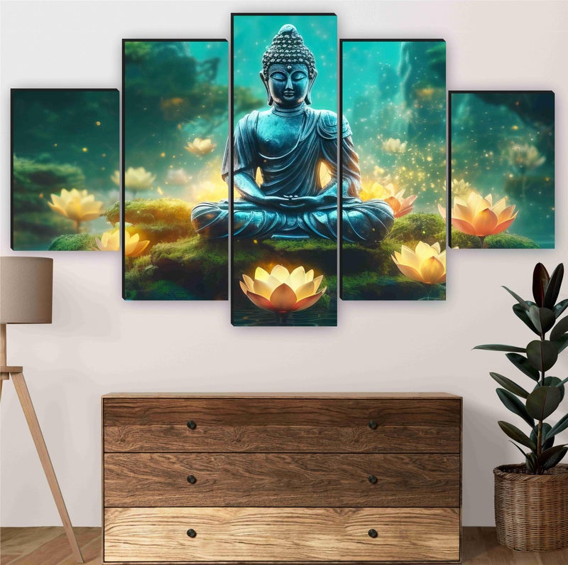 SAF Buddha Paintings for Wall Decoration - Set Of Five, 3d modern art Painting for Living Room Large Size with Frames for Home Decoration, Hotel, Office 127 cm x 75 cm SANFBL35452 - Image 5