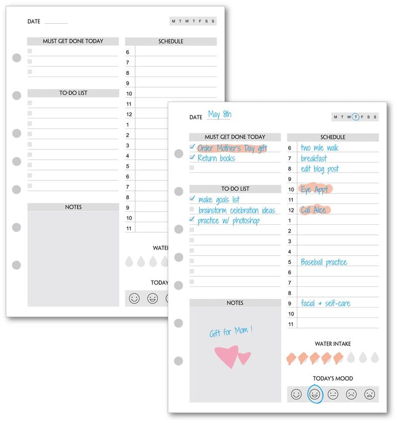 Fan&Ran (100 Sheets) Daily To Do List Paper Undated for 3-Ring Mini Binder, Daily Schedule, Day Priorities, Notes, 7-Hole Punches, 5.5"x8.5" - Image 1