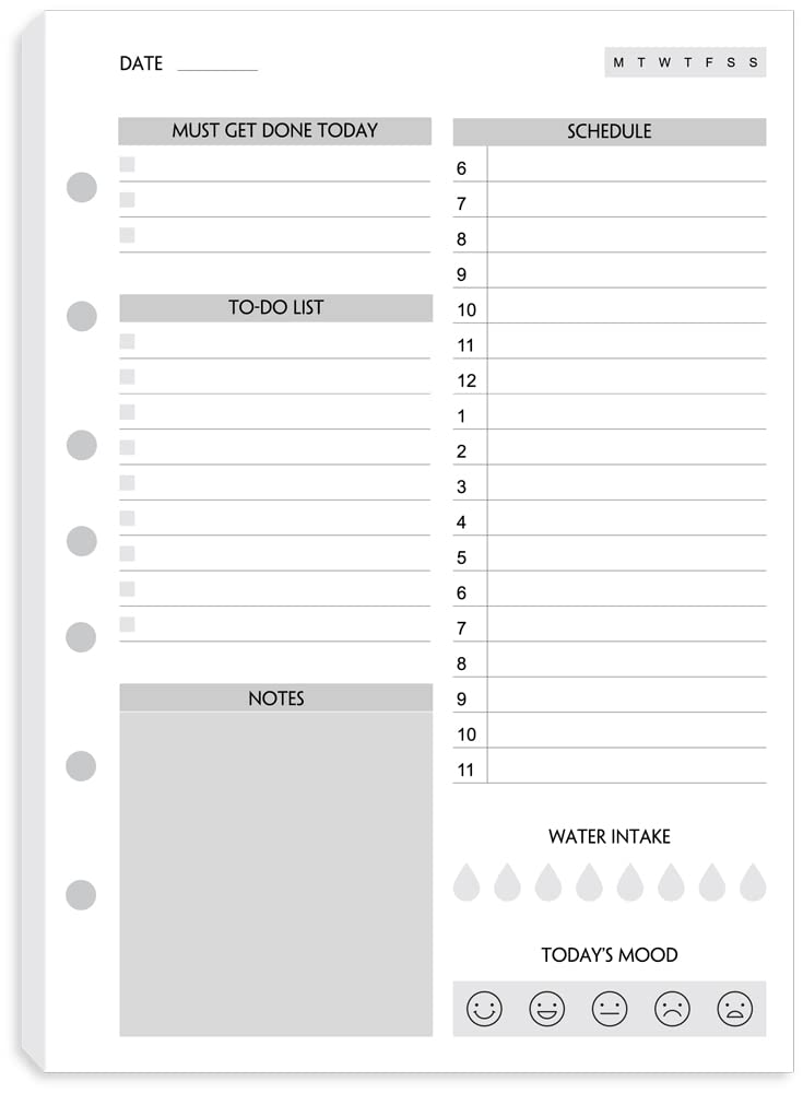 Fan&Ran (100 Sheets) Daily To Do List Paper Undated for 3-Ring Mini Binder, Daily Schedule, Day Priorities, Notes, 7-Hole Punches, 5.5"x8.5" - Image 2