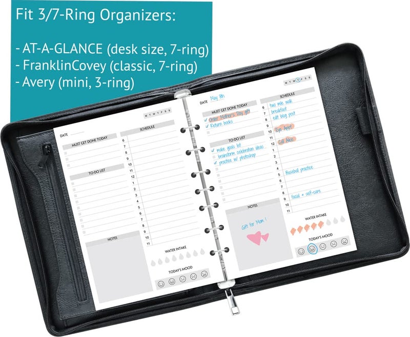 Fan&Ran (100 Sheets) Daily To Do List Paper Undated for 3-Ring Mini Binder, Daily Schedule, Day Priorities, Notes, 7-Hole Punches, 5.5"x8.5" - Image 3