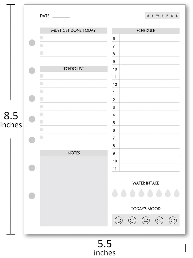 Fan&Ran (100 Sheets) Daily To Do List Paper Undated for 3-Ring Mini Binder, Daily Schedule, Day Priorities, Notes, 7-Hole Punches, 5.5"x8.5" - Image 4