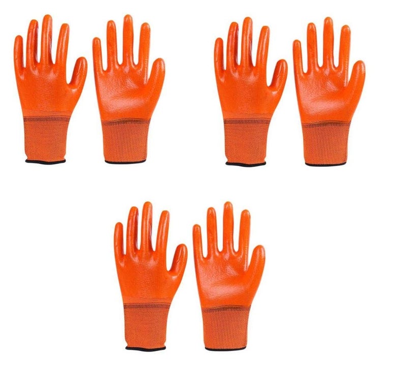 WeighTAJ WeighTAJ Nylon Working Full Palm PVC Coated Work Gloves for Industrial Safety AntiCut Protection Hand Ideal for Construction Material Handling 3 Pairs Free Size Orange