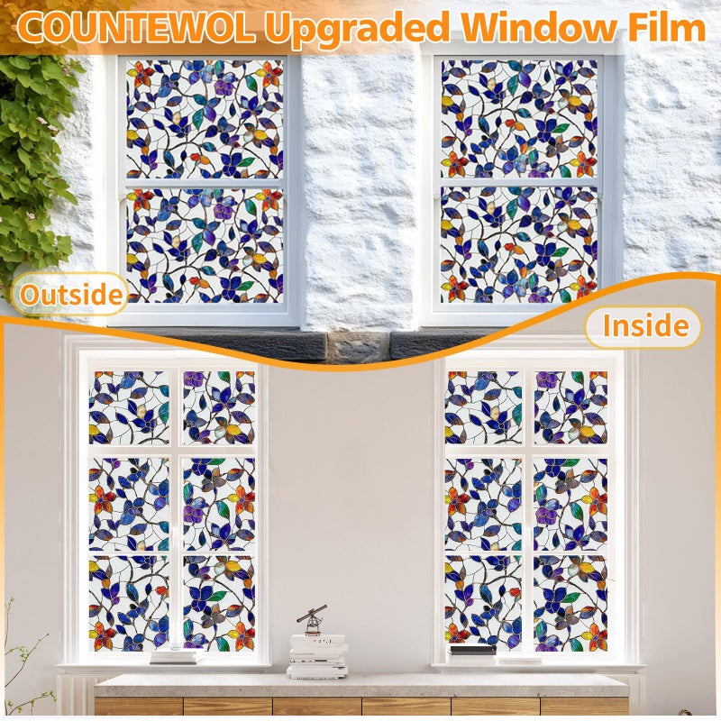 COUNTEWOL Window Privacy Film with Installation Tools Home Decorative Colored Glass Window Stickers Reusable electrostatic Rainbow Stickers (Frosted Stained Leaf, 17.5 x 78.7 in) - Image 5