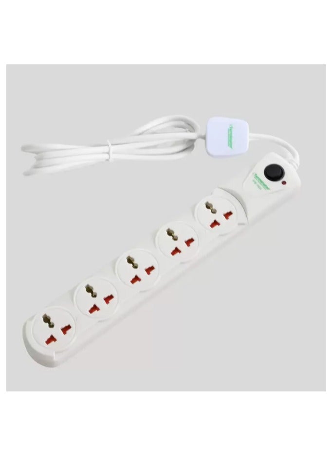 Terminator Universal Power Extension Socket, 5-Outlets with Safety Shutters, 2-Meter Cable - White  - Image 1