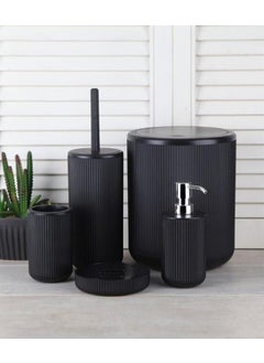 Devigo 5 Piece Bathroom Set Trash Can Toilet Brush Toothbrush Holder Solid Soap Dish Liquid Soap Dish 