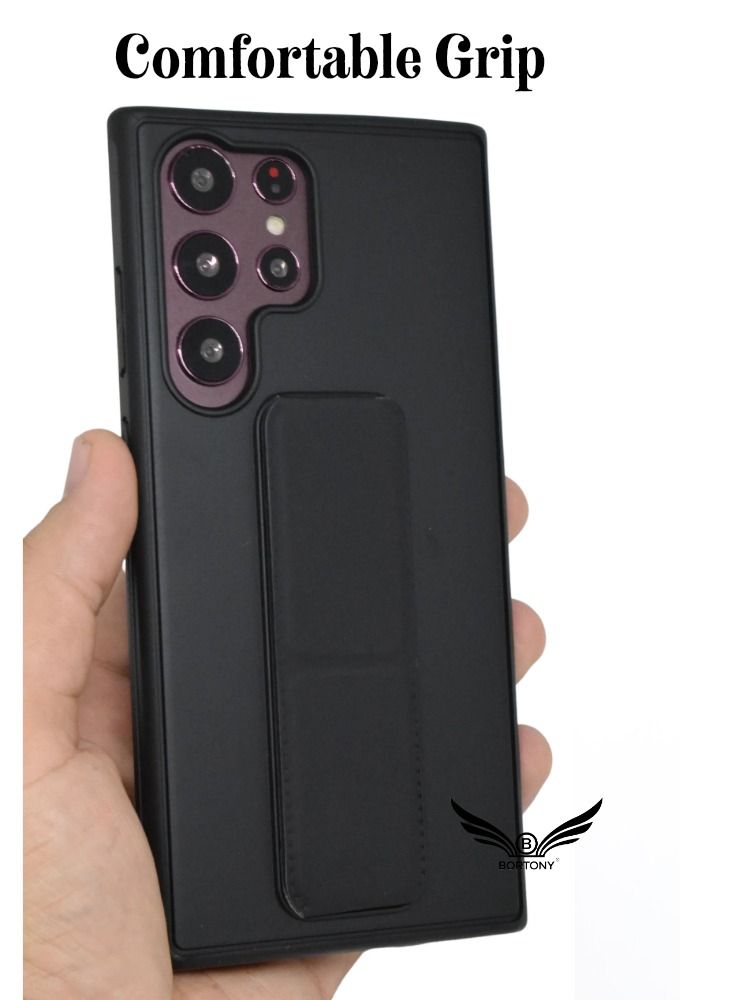 BORTONY Galaxy S23 Ultra with Magnetic Stand & Holder, Premium Silicone Hand Strap Grip, Car Mount Kickstand And Finger Grip Case Cover For Samsung Galaxy S23 Ultra - Image 2