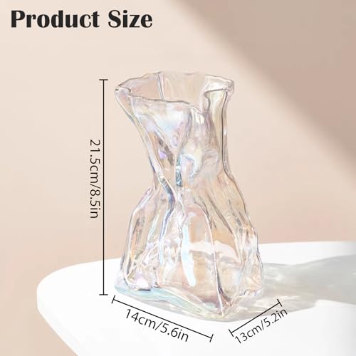 FOWSEEK 6 Inch Small Glass Flower Vase, Irregular Clear Flower Vases for Centerpiece Table Indoor Desk Decor, Modern Art Decorative Vase for Home Office Wedding Bookshelf Housewarming Gift - Image 2