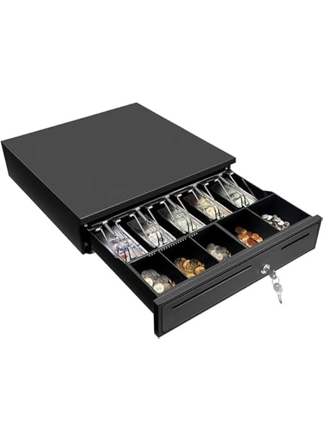 TRASSLE POS Cash Register Drawers Cashier Cashbox with 5 Bill 5 Coin Money Register RJ11 Interface with Money Tray and Lock Movable Coin Tray Smart POS System - Image 1
