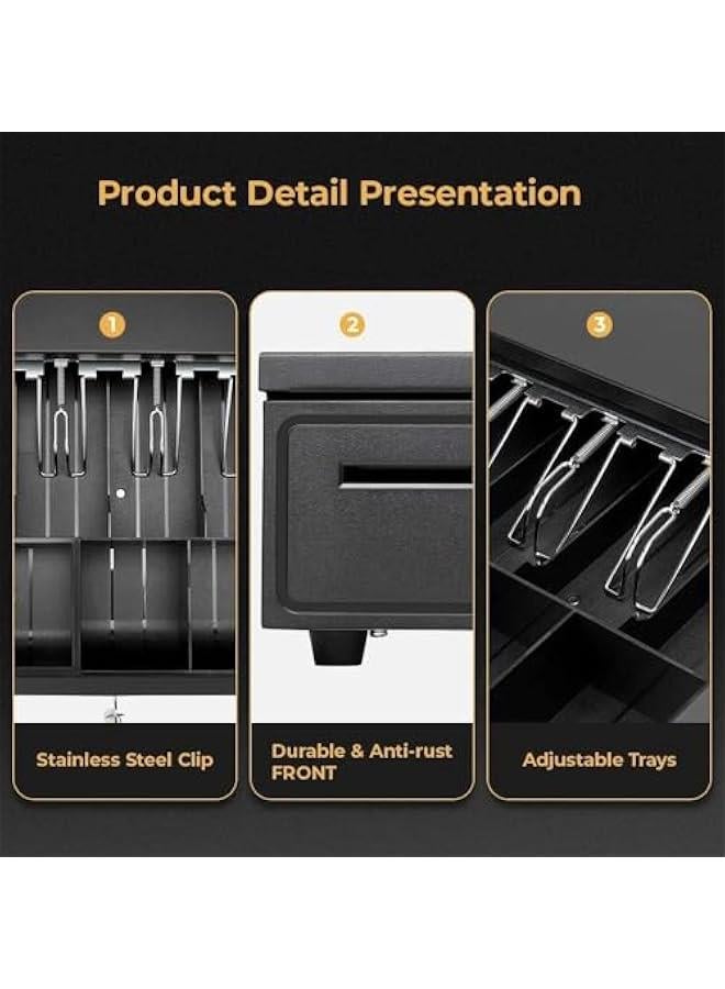 TRASSLE POS Cash Register Drawers Cashier Cashbox with 5 Bill 5 Coin Money Register RJ11 Interface with Money Tray and Lock Movable Coin Tray Smart POS System - Image 3