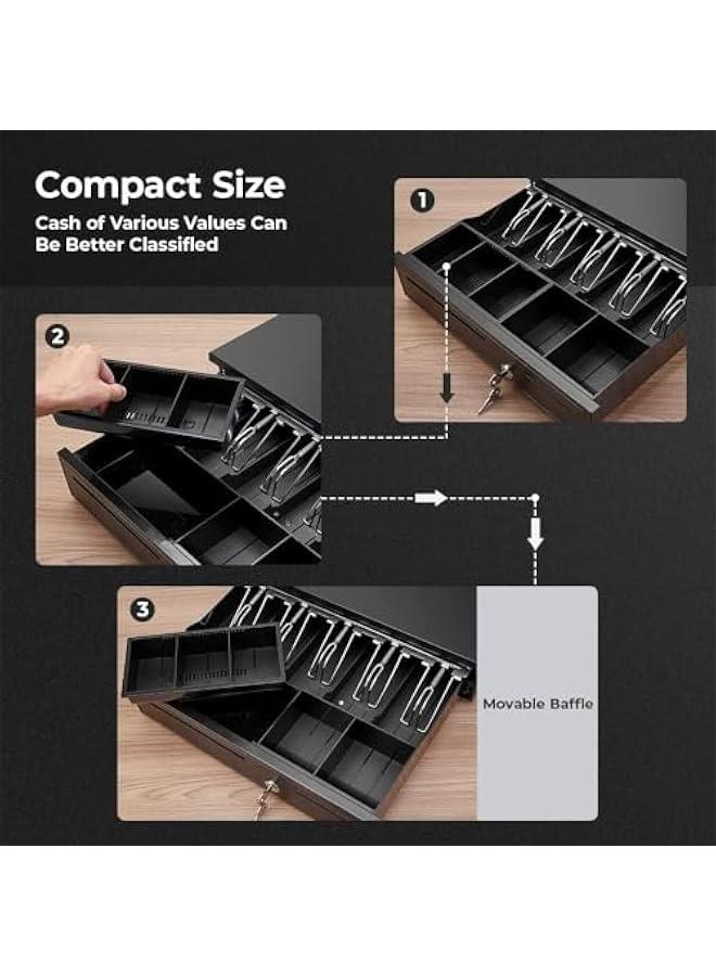 TRASSLE POS Cash Register Drawers Cashier Cashbox with 5 Bill 5 Coin Money Register RJ11 Interface with Money Tray and Lock Movable Coin Tray Smart POS System - Image 4