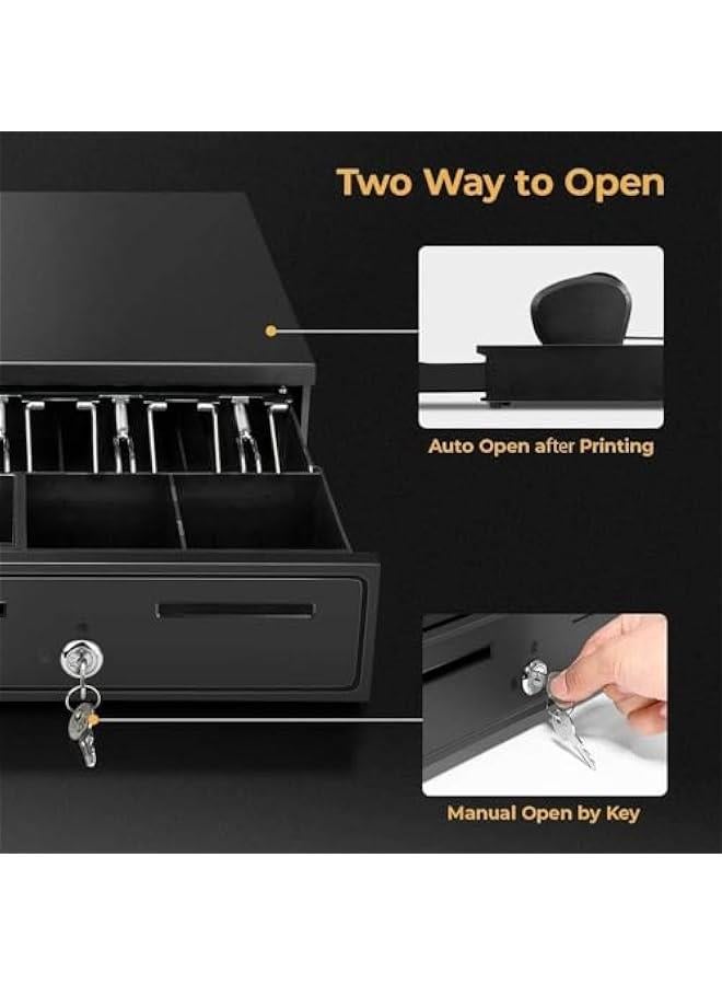 TRASSLE POS Cash Register Drawers Cashier Cashbox with 5 Bill 5 Coin Money Register RJ11 Interface with Money Tray and Lock Movable Coin Tray Smart POS System - Image 5