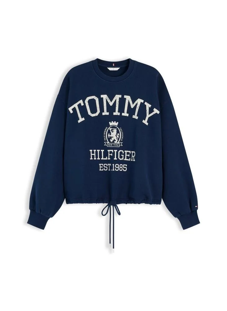 Tommy Hilfiger Dark Night Navy Crest Logo Drawstring Hem Relaxed Sweatshirt for Women | Best Price UAE