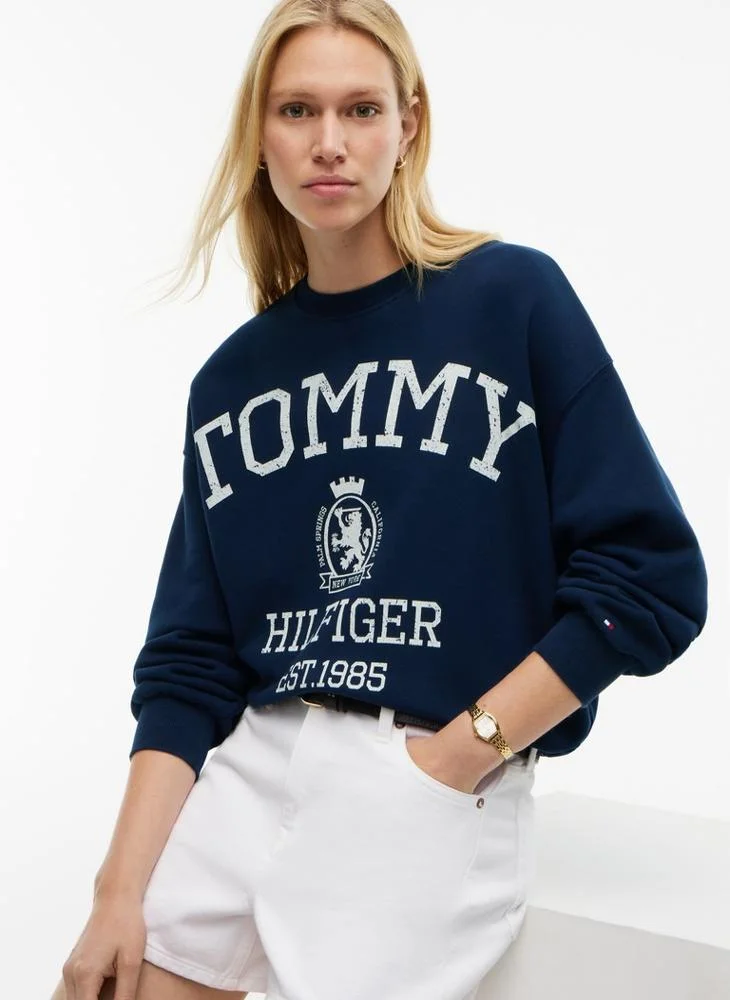 Tommy Hilfiger Dark Night Navy Crest Logo Drawstring Hem Relaxed Sweatshirt for Women | Best Price UAE