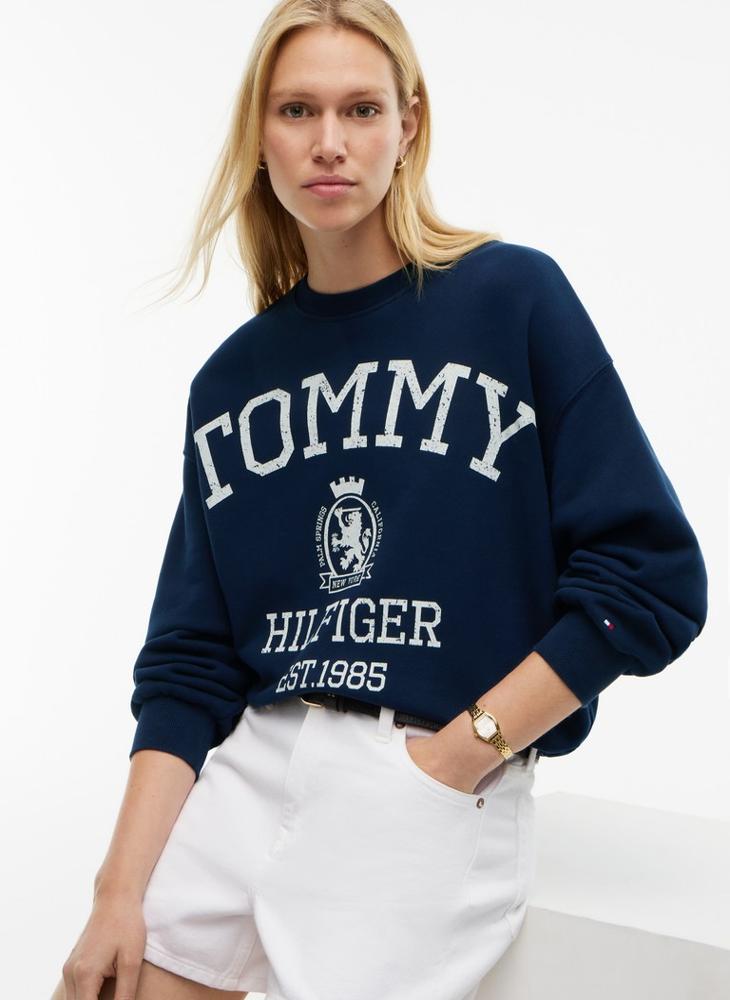 TOMMY HILFIGER Crest Logo Drawstring Hem Relaxed Sweatshirt - Image 3