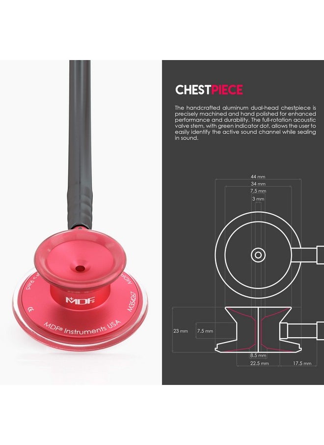 أم دي أف إنسترومينتس سماعة طبية خفيفة الوزن من Acoustica من MDF Instruments للأطباء والممرضات والطلاب والاستخدام الصحي المنزلي للبالغين برأسين وأنبوب أسود وسماعة صدر حمراء، MDF747XPR11  - Image 4