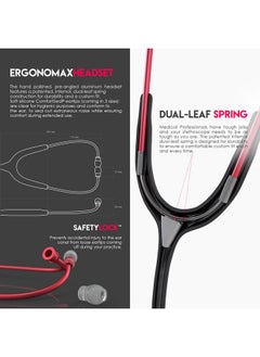 MDF Instruments MDF Instruments, Acoustica Lightweight Stethoscope for Doctors, Nurses, Students, Home Health Use, Adult, Dual Head, Black Tube, Red Chestpiece-Headset, MDF747XPR11  - Image 5