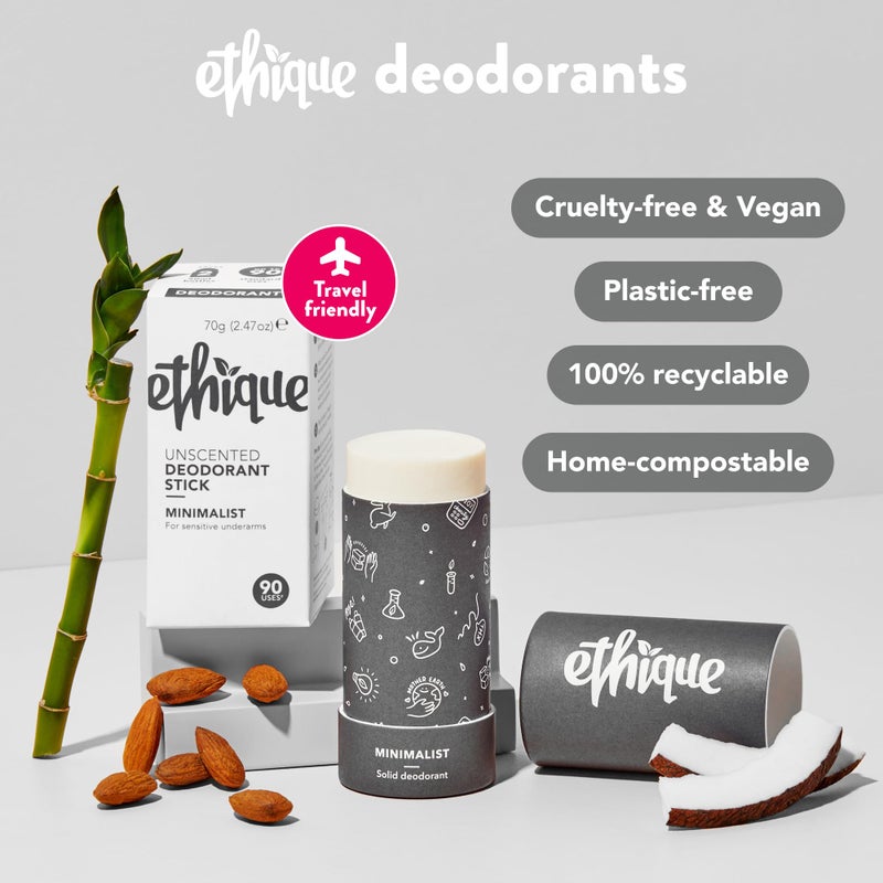 Ethique Minimalist Unscented Deodorant Stick for Men & Women - Natural Aluminum-Free, Plastic-Free, Vegan, Cruelty-Free, Eco-Friendly, 2.47 oz (Pack of 1) - Image 4