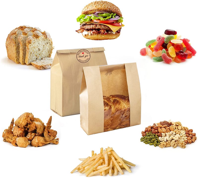 PONGHEI Large Paper Bread Bags for Homemade Sourdough-Bread Packaging Bag for Gifting, Label Seal Sticker Included Pack of 25(11.8x8.2x3.5 inch) - Image 4